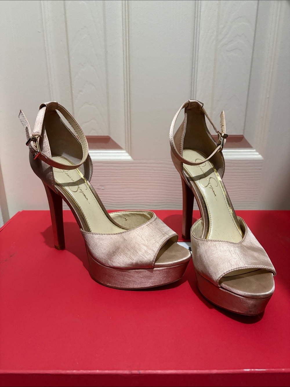 Jessica Simpson Rose Gold Open-Toe Ankle Strap Platform Heels